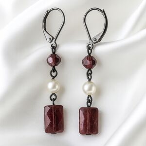 Elegant Pearl, Purple Brown Drop Long Earrings – Elegant Statement Jewelry 2.25"
